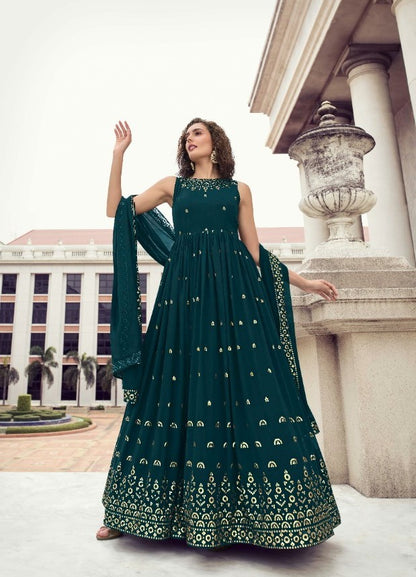 Rama Wedding Wear Women's Gown With Stylish Dupatta