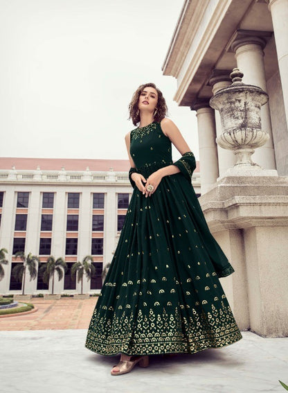 Rama Wedding Wear Women's Gown With Stylish Dupatta