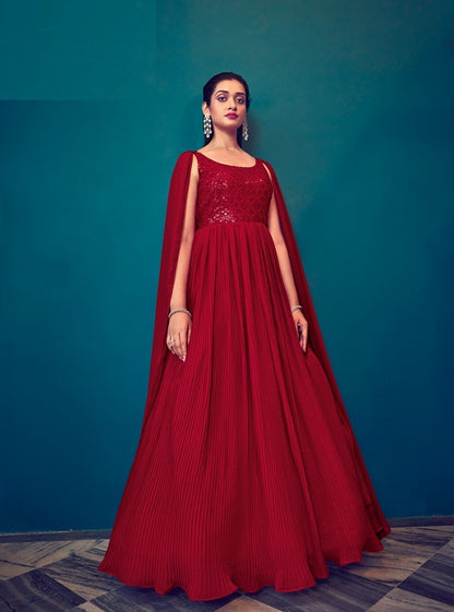 Wine Red Party Style Gown For Women