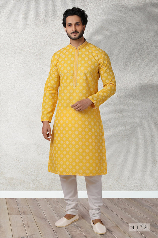 Yellow Colour Styles Kurta With Pajama For Mens