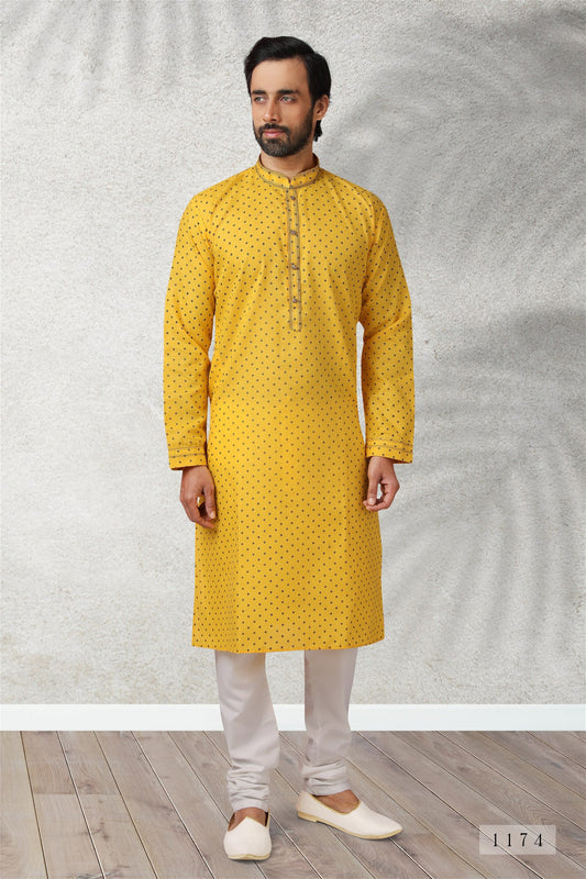 Yellow Colour Styles Kurta With Pajama For Mens