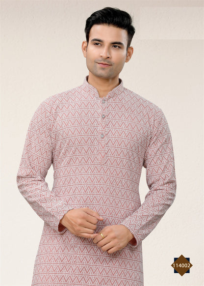 Mens Wear Pink Colour Styles Kurta With Pajama