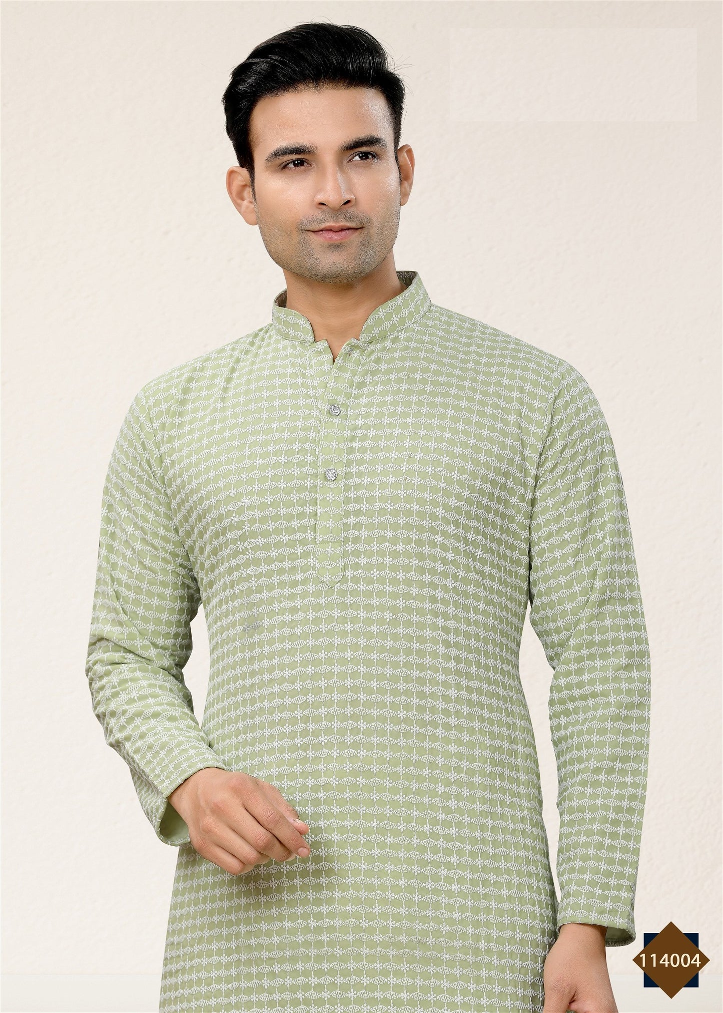 Mens Wear Green Colour Styles Kurta With Pajama