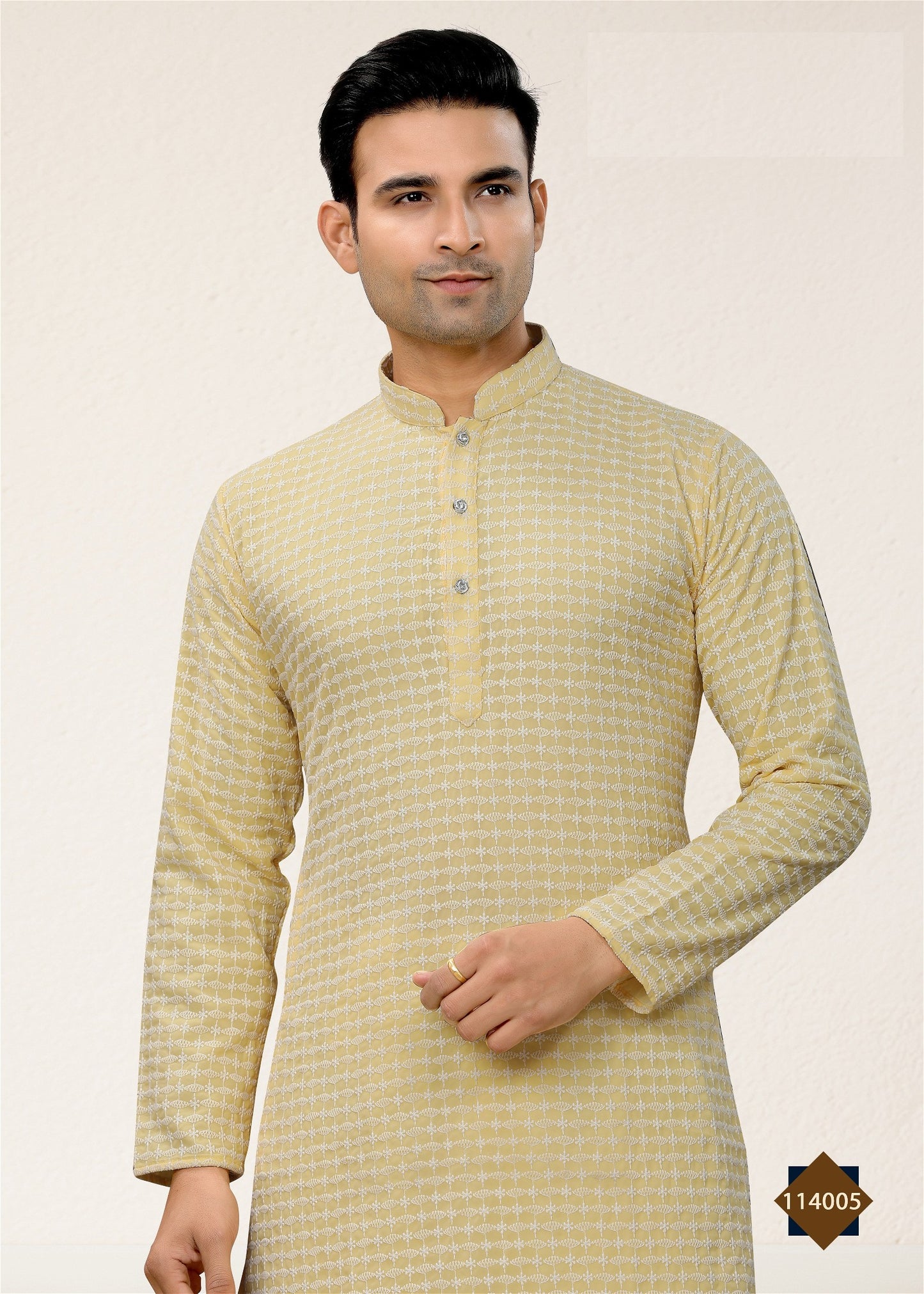 Mens Wear Yellow Colour Styles Kurta With Pajama