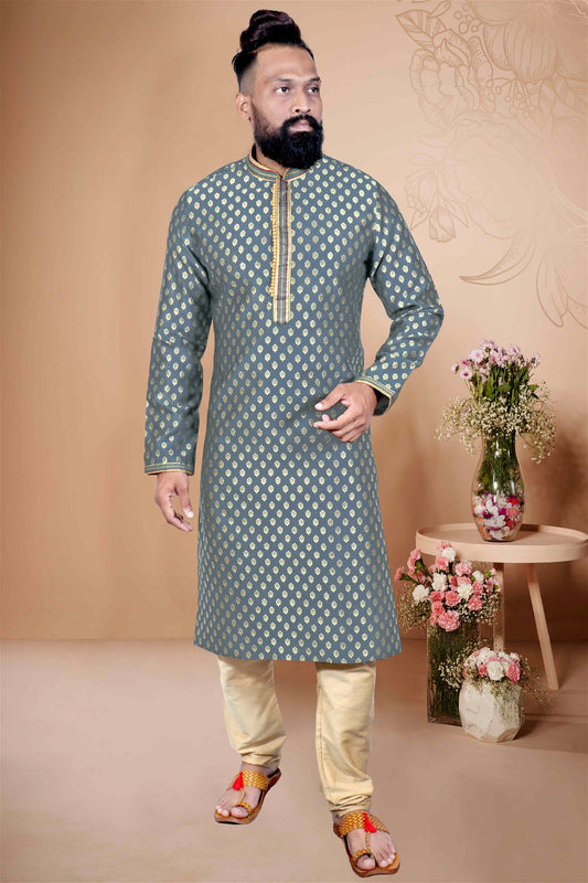 Gray Colour Mens Party Wear Kurta With Pajama