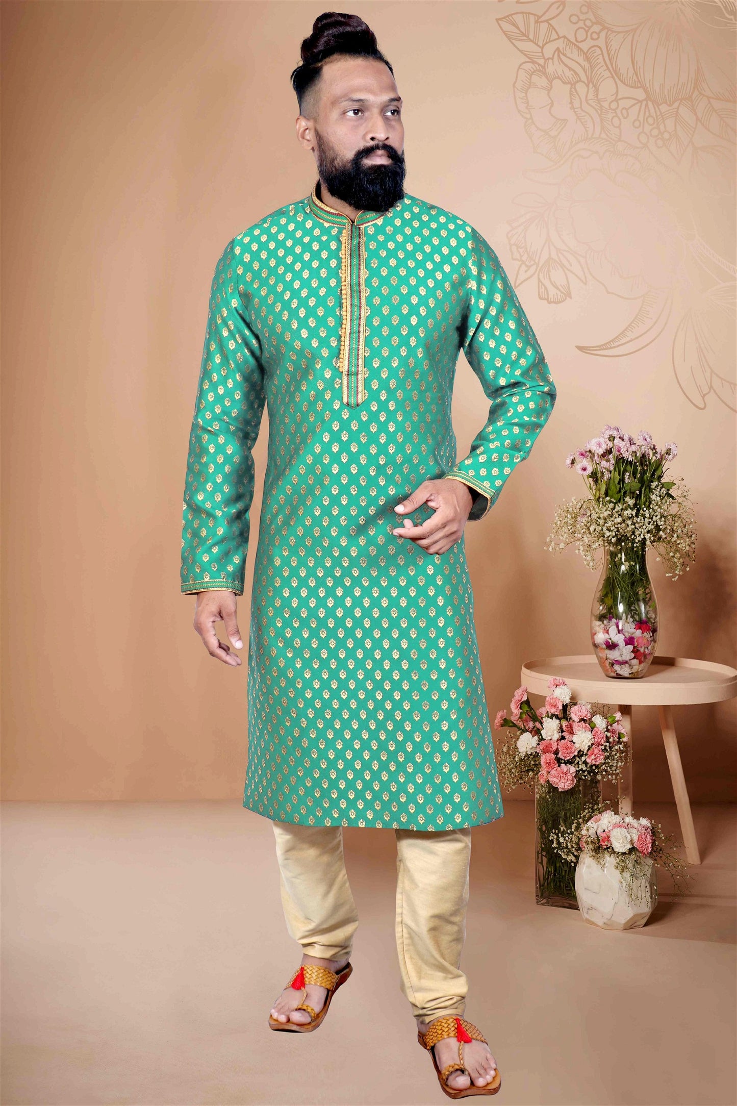 Sea Green Colour Mens Party Wear Kurta With Pajama