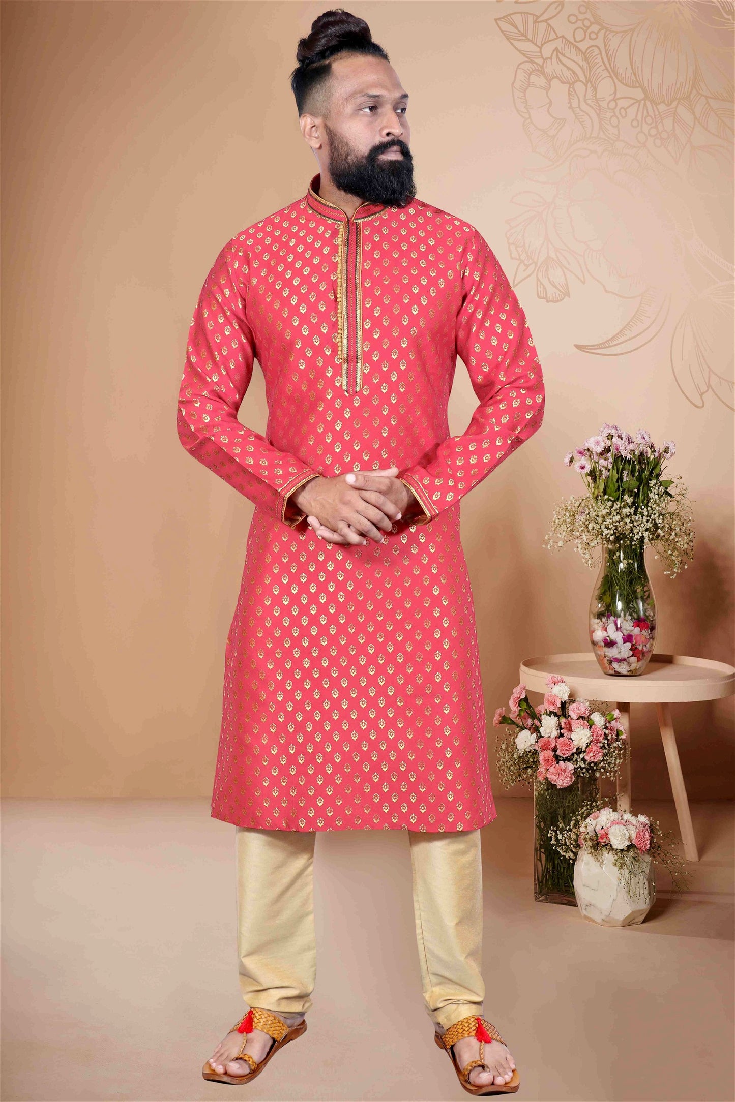 Pink Colour Mens Party Wear Kurta With Pajama