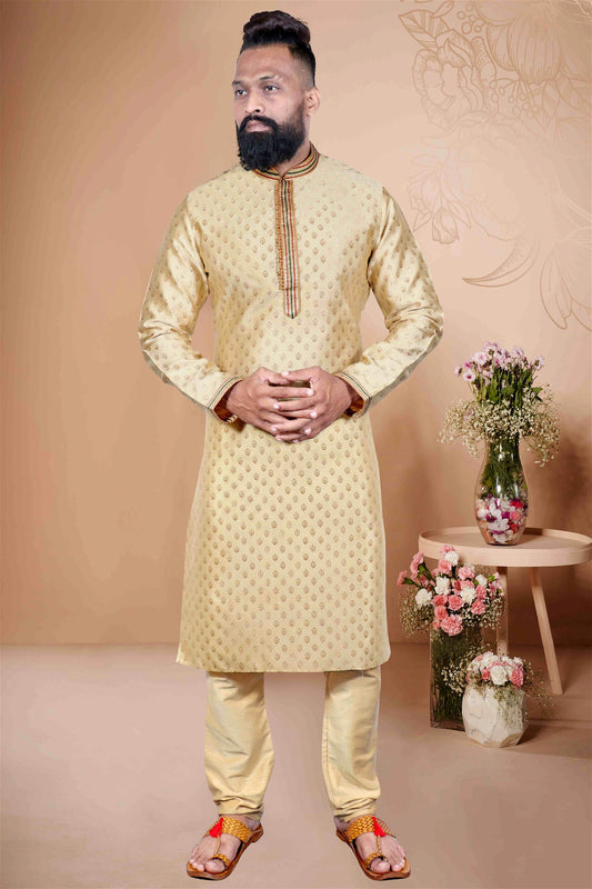 Cream Colour Mens Party Wear Kurta With Pajama