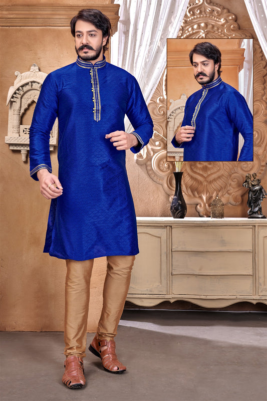 Blue Colour Mens Designer Party Wear Kurta With Pajama