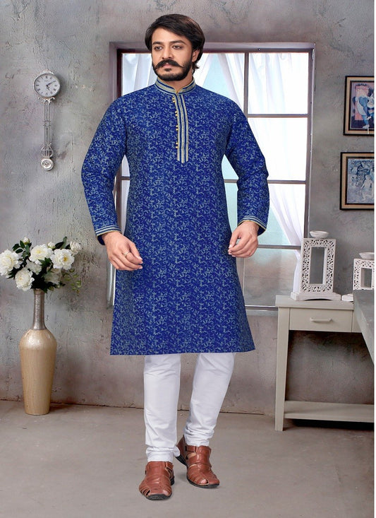 Blue Colour Mens Function Wear Kurta With Pajama