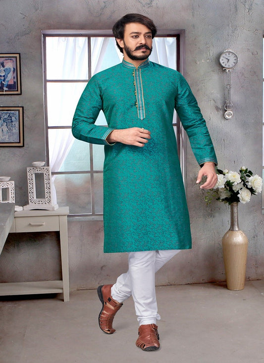 Sea Green Colour Mens Function Wear Kurta With Pajama