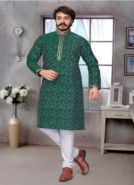 Green Colour Mens Function Wear Kurta With Pajama