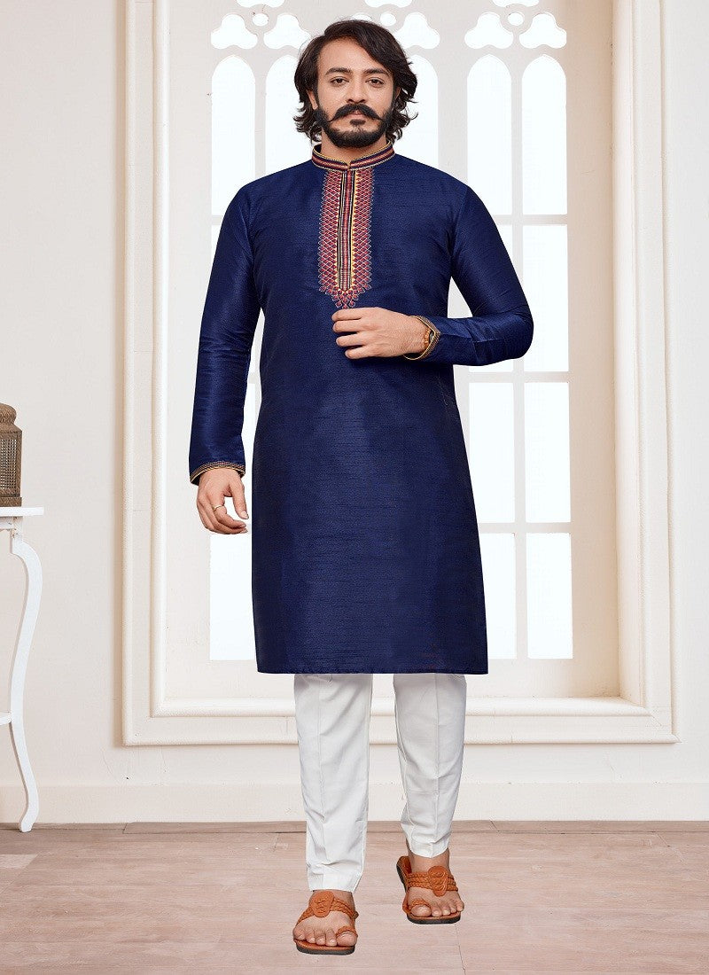 Blue Colour Mens Function Wear Kurta With Pajama