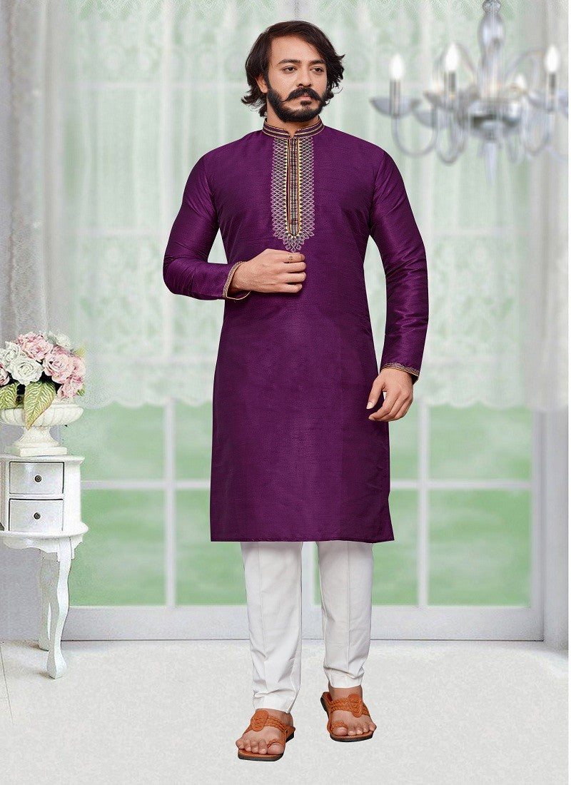 Purple Colour Mens Function Wear Kurta With Pajama