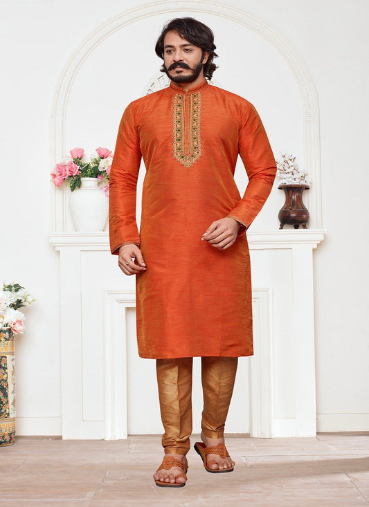 Orange Colour Mens Function Wear Kurta With Pajama