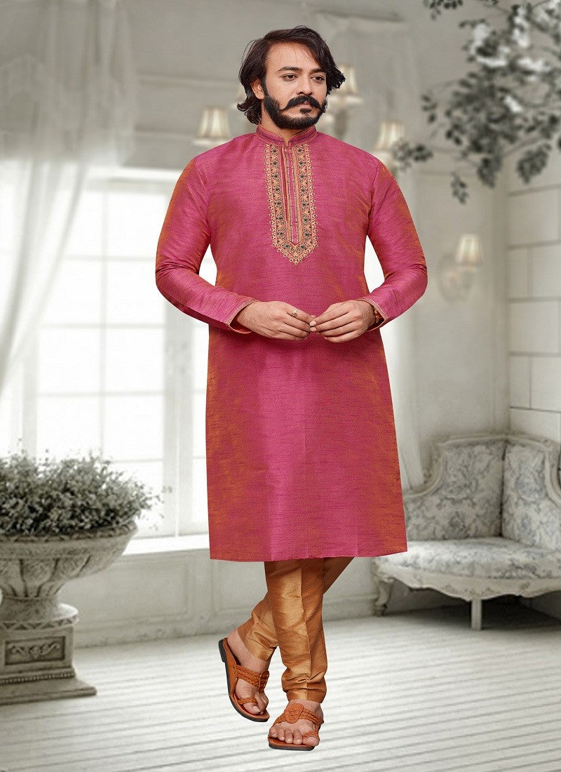 Pink Colour Mens Function Wear Kurta With Pajama