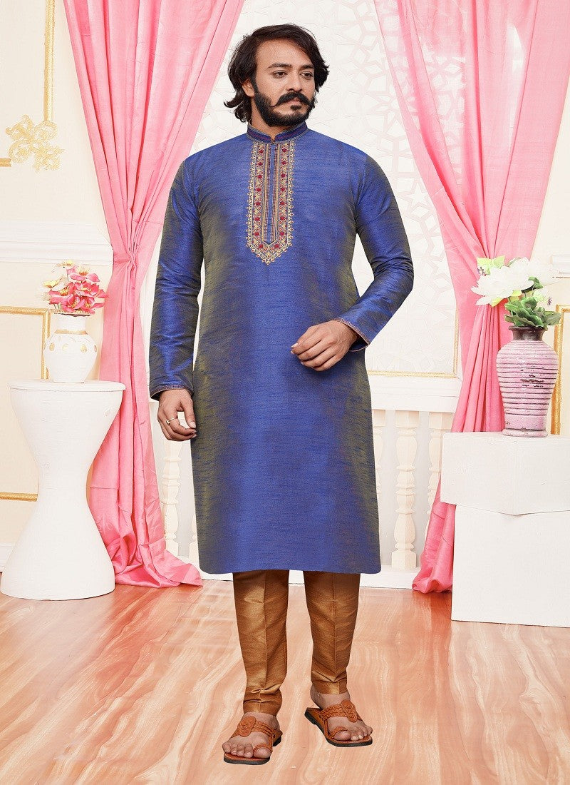 Royal Blue Colour Mens Function Wear Kurta With Pajama