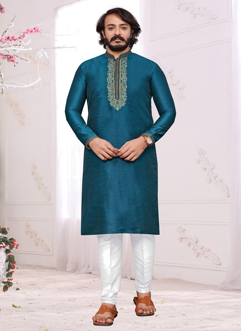 Sea Green Colour Mens Function Wear Kurta With Pajama