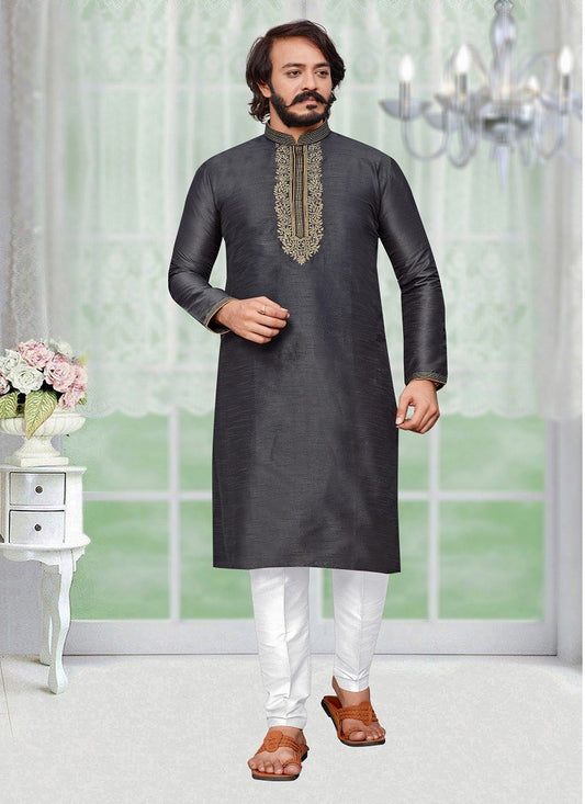 Dark Gray Colour Mens Function Wear Kurta With Pajama