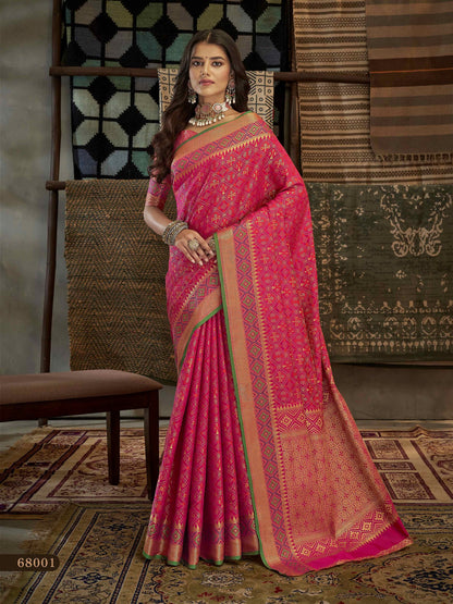 Beautiful PInk Banarasi Patola Silk Saree