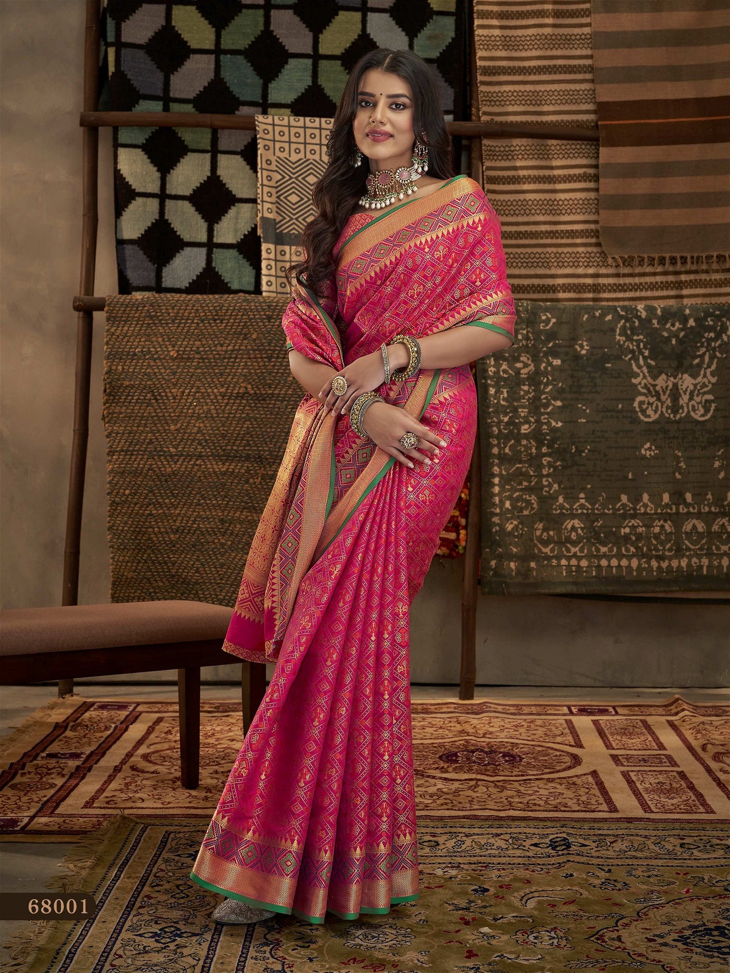 Beautiful PInk Banarasi Patola Silk Saree