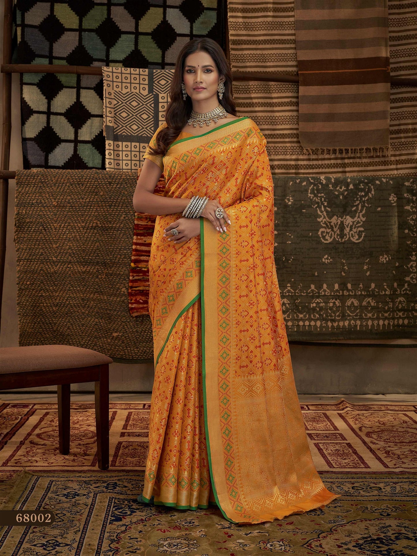 Beautiful Yellow Banarasi Patola Silk Saree