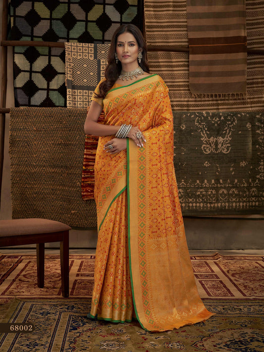 Beautiful Yellow Banarasi Patola Silk Saree