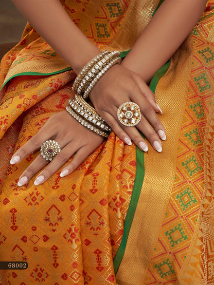 Beautiful Yellow Banarasi Patola Silk Saree