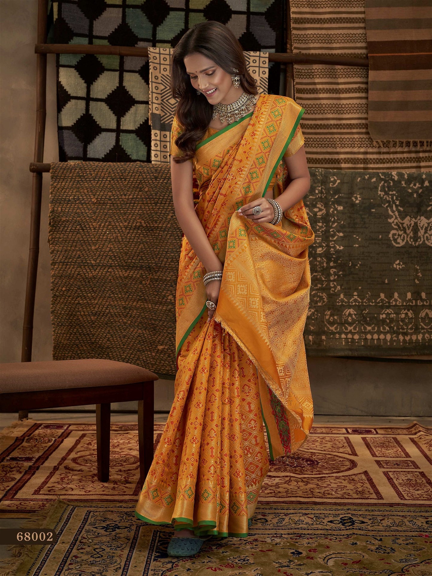 Beautiful Yellow Banarasi Patola Silk Saree