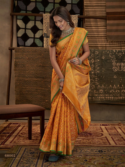 Beautiful Yellow Banarasi Patola Silk Saree