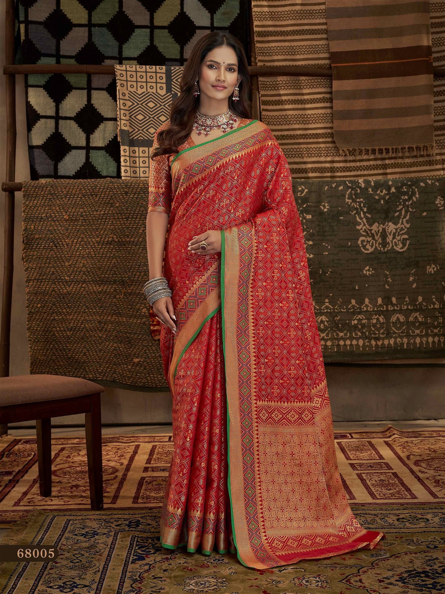 Beautiful Red Banarasi Patola Silk Saree