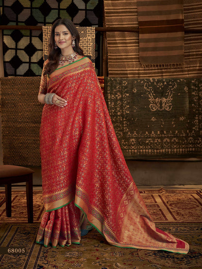 Beautiful Red Banarasi Patola Silk Saree