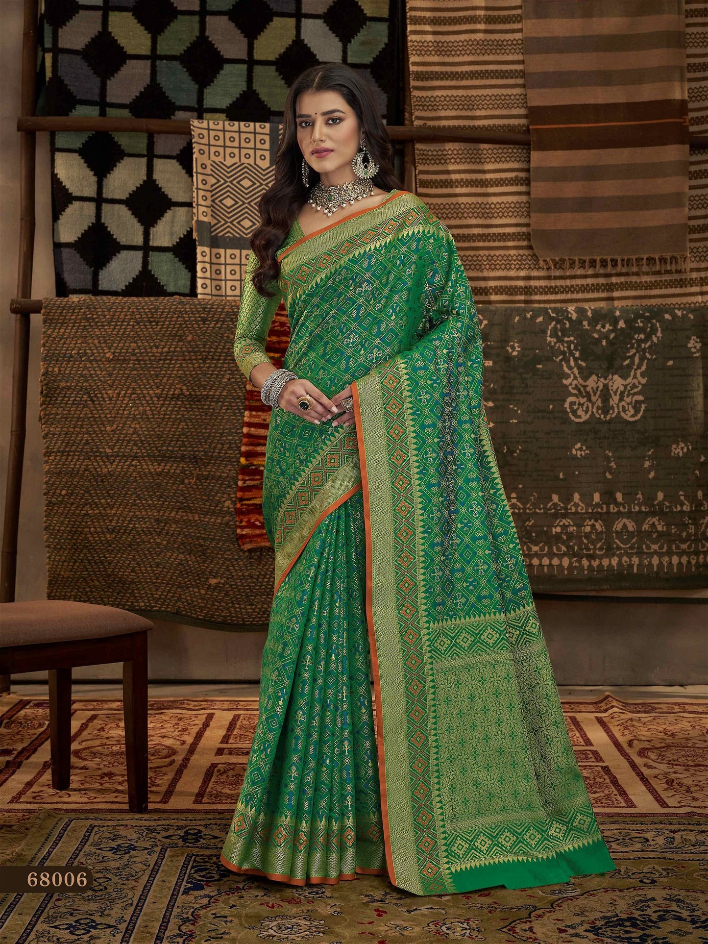 Beautiful Green Banarasi Patola Silk Saree