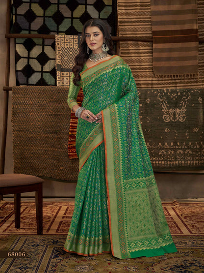 Beautiful Green Banarasi Patola Silk Saree