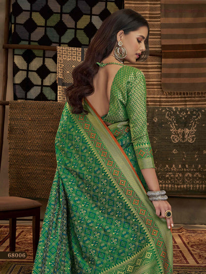 Beautiful Green Banarasi Patola Silk Saree