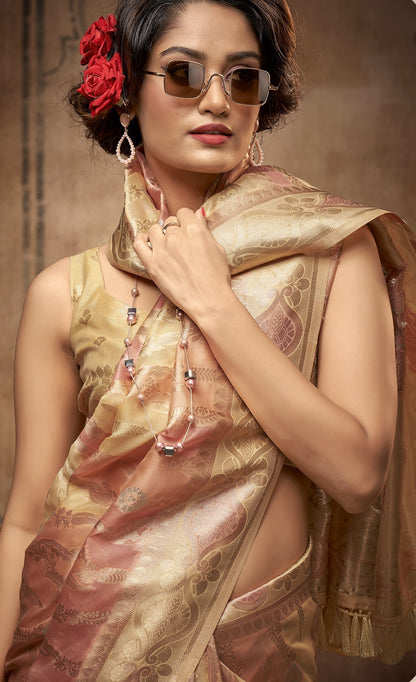 Women's Organza With Zari Weaving Silk Saree