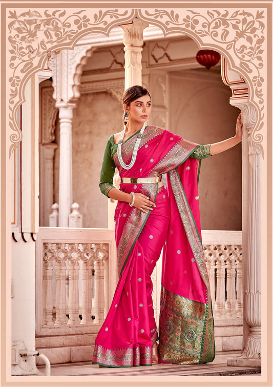 Pink Colour Banarasi Soft Silk Saree For Women's