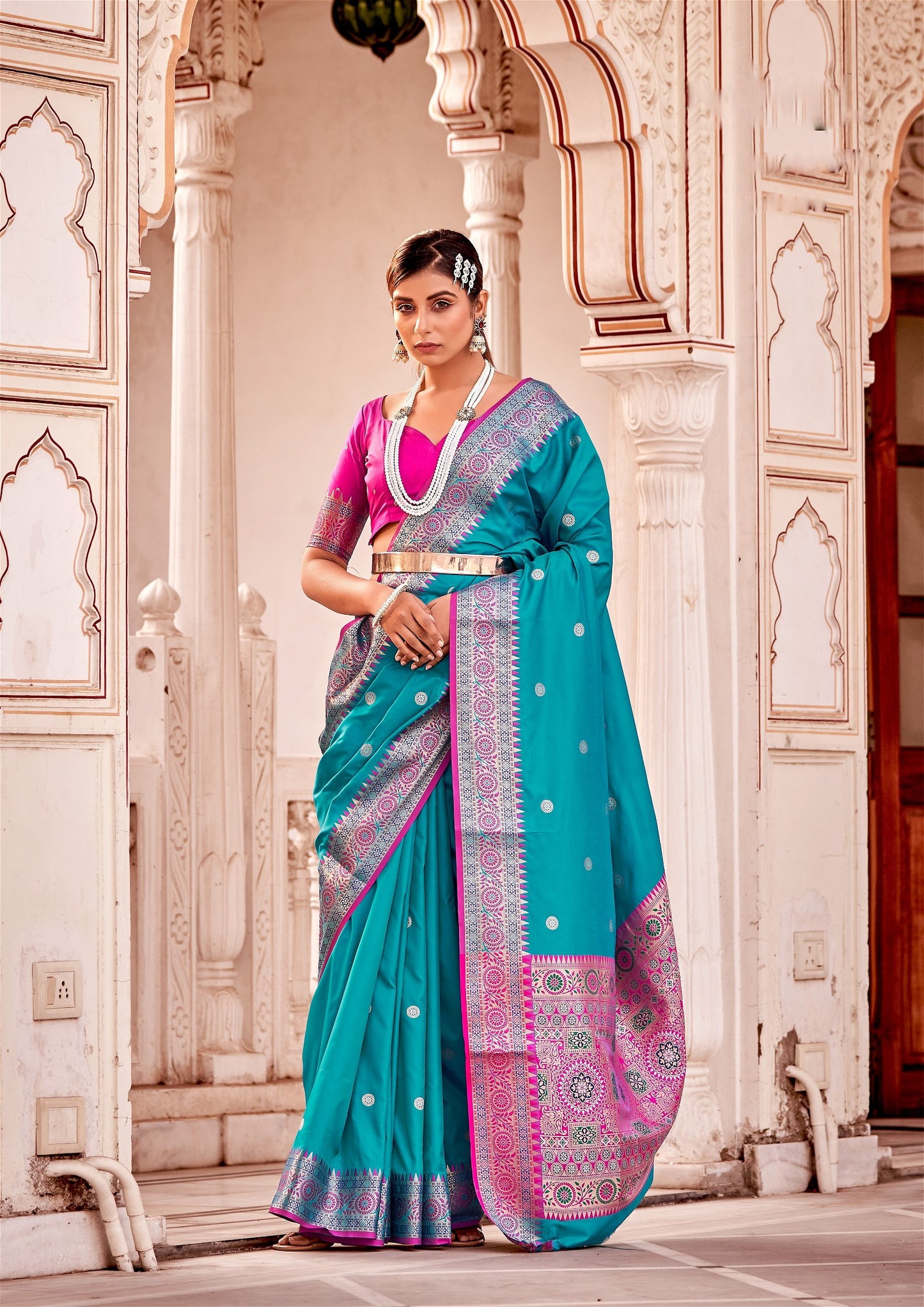 Syk Blue Colour Banarasi Soft Silk Saree For Women's