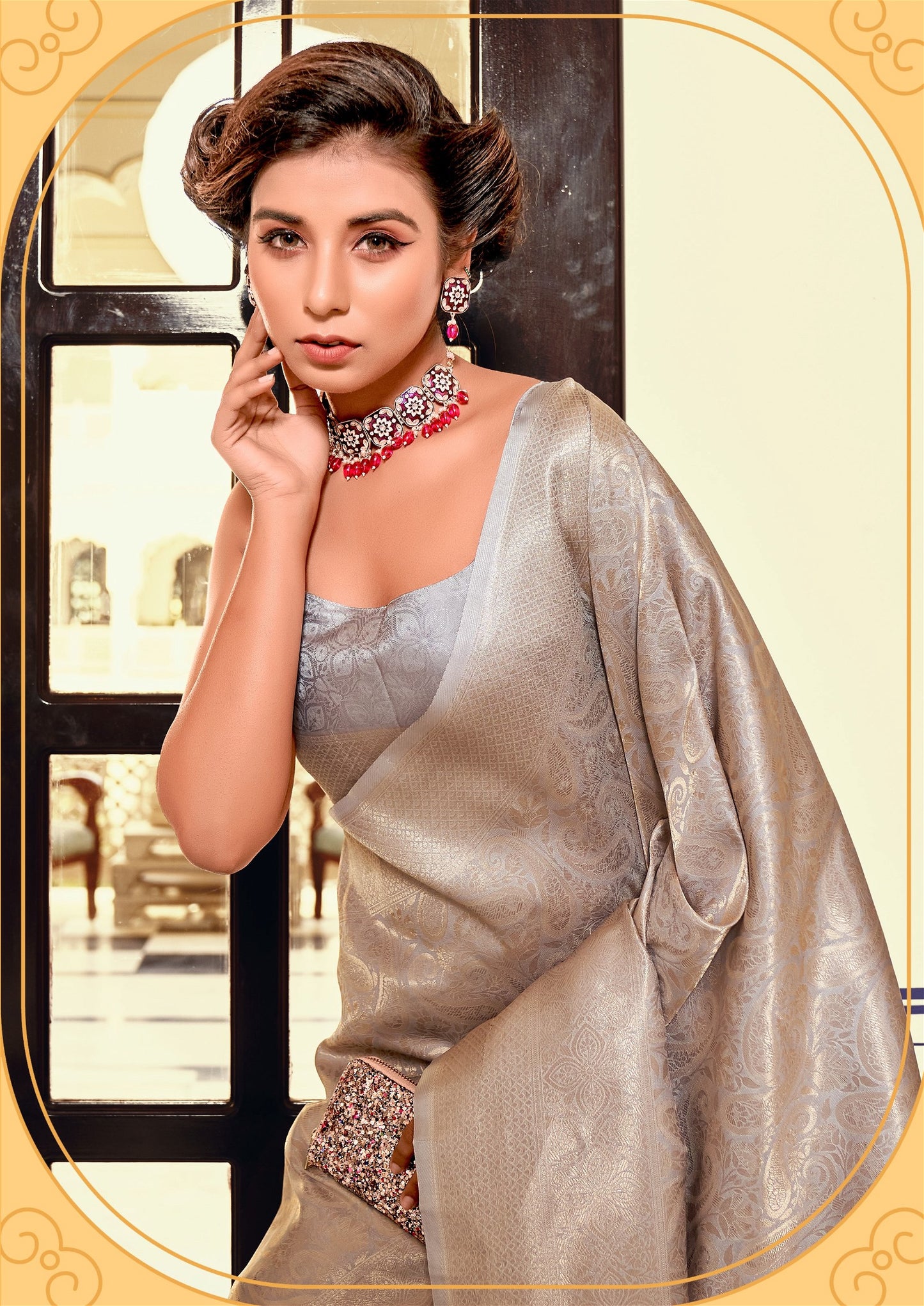 Pastel Grey Colour Wedding Wear Kanjivaram Silk Saree