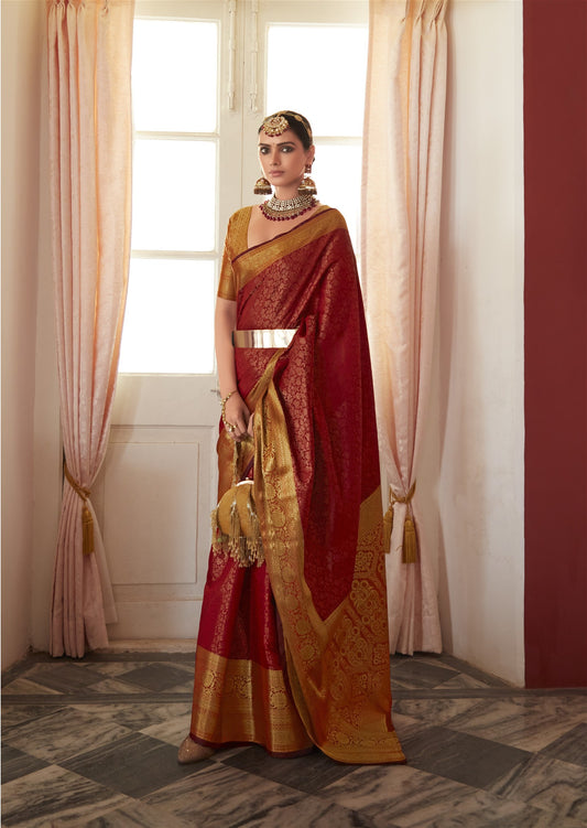 Red Colour Soft Kanjivaram Silk With Copper Zari Weaving