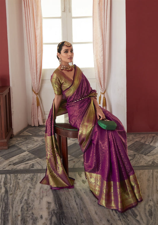 Magenta Colour Soft Kanjivaram Silk With Copper Zari Weaving