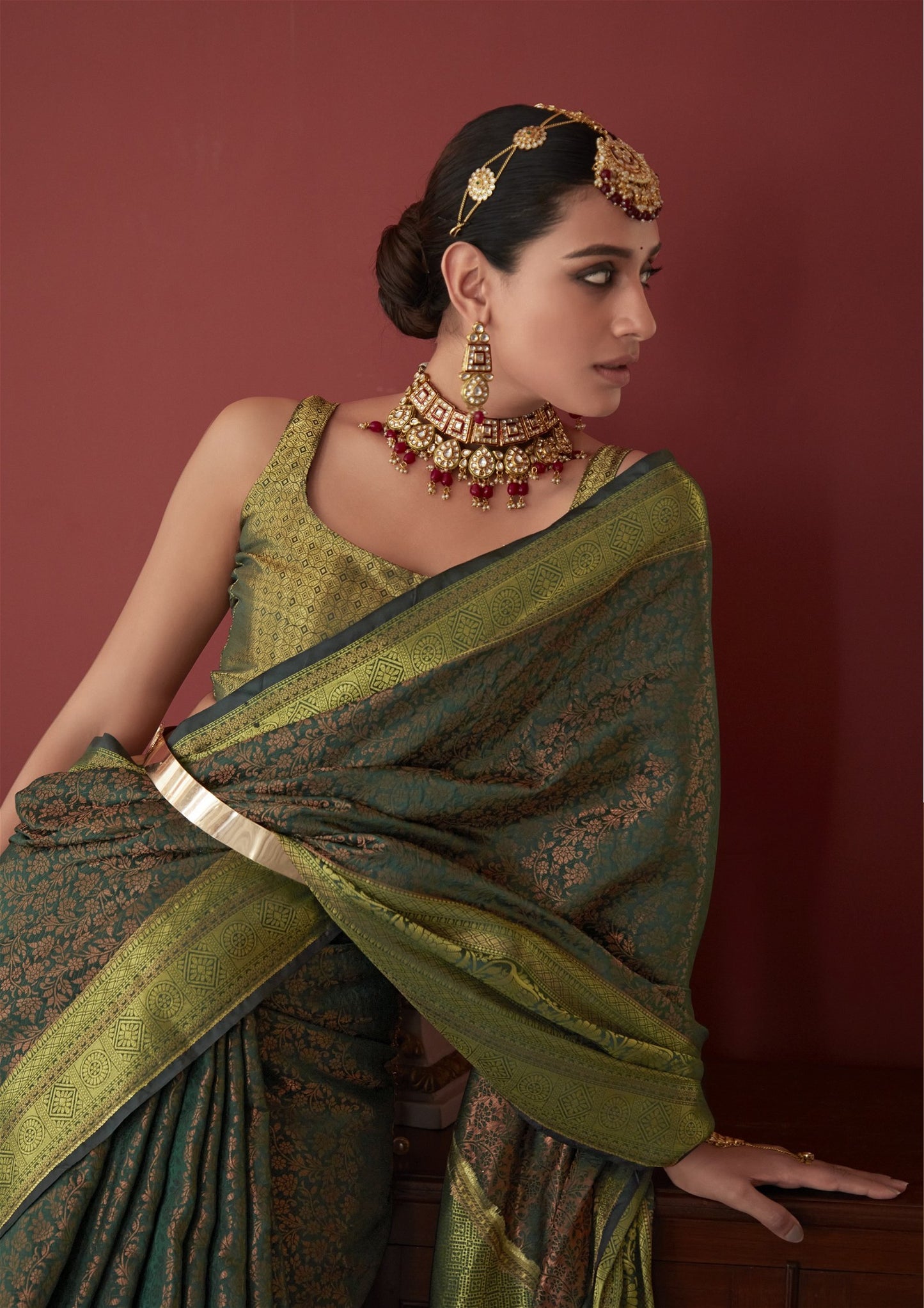 Green Colour Soft Kanjivaram Silk With Copper Zari Weaving