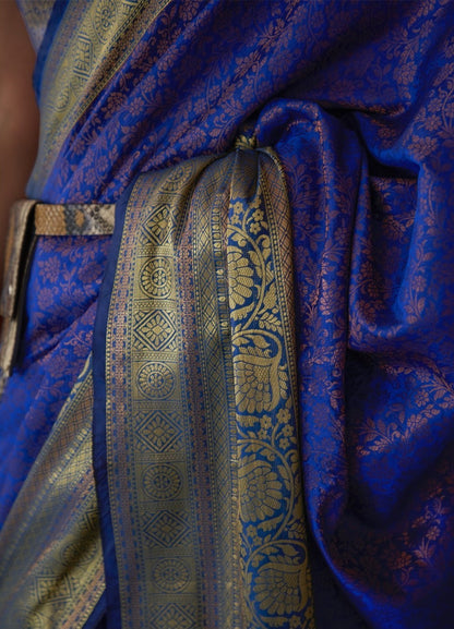 Blue Colour Soft Kanjivaram Silk With Copper Zari Weaving