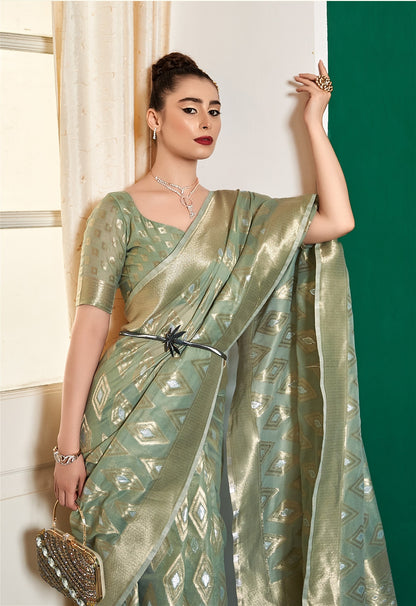 Green Colour Pure Cotton Modal Silk Saree