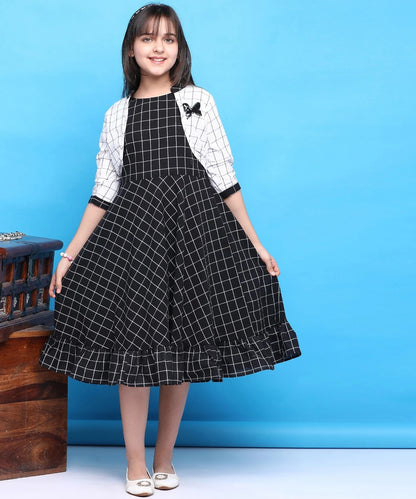 Black Colour Cotton Below Knee Casual Dress For Girls