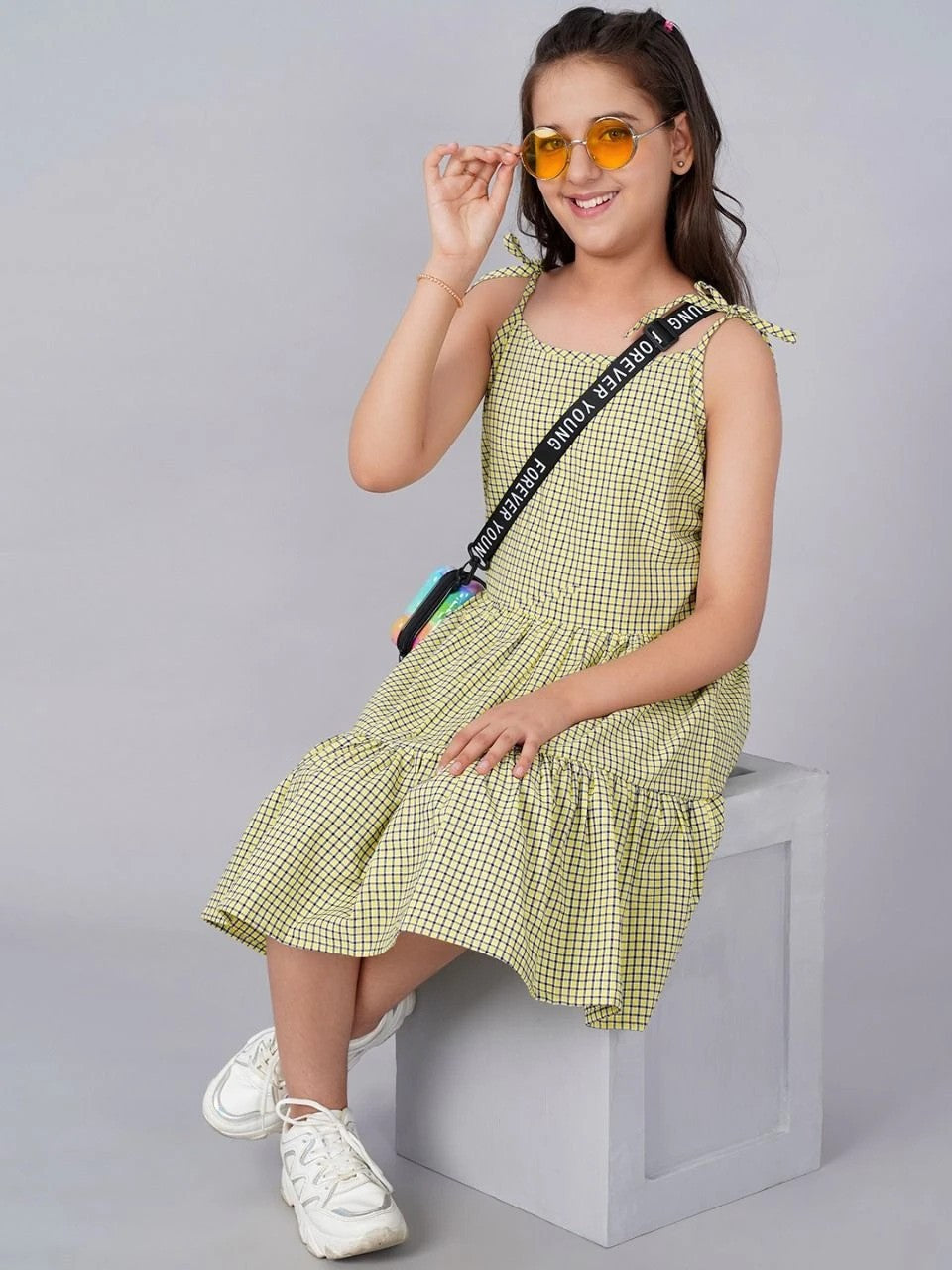 Green Colour Cotton Girls Casual Dress