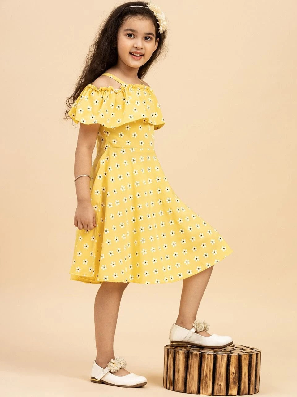 Yellow Colour Polyester Girls Casual Dress