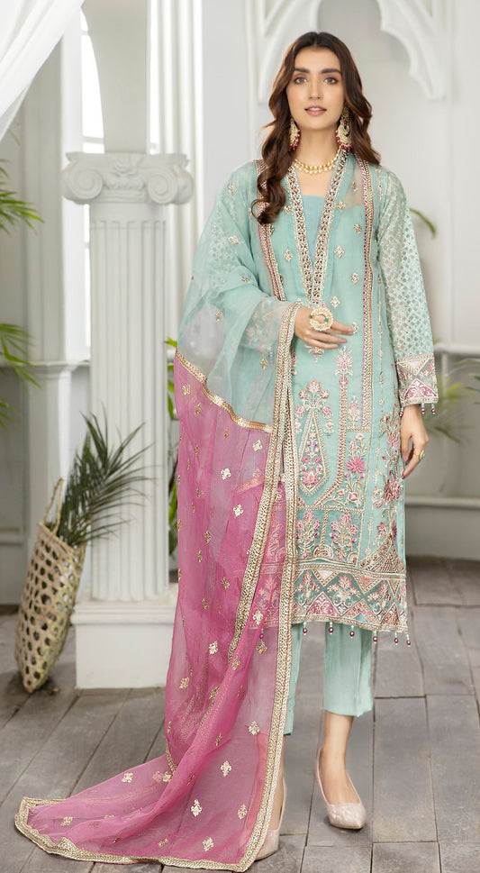 Organza Silk With Embroidery Work Party Wear Salwar Kameez