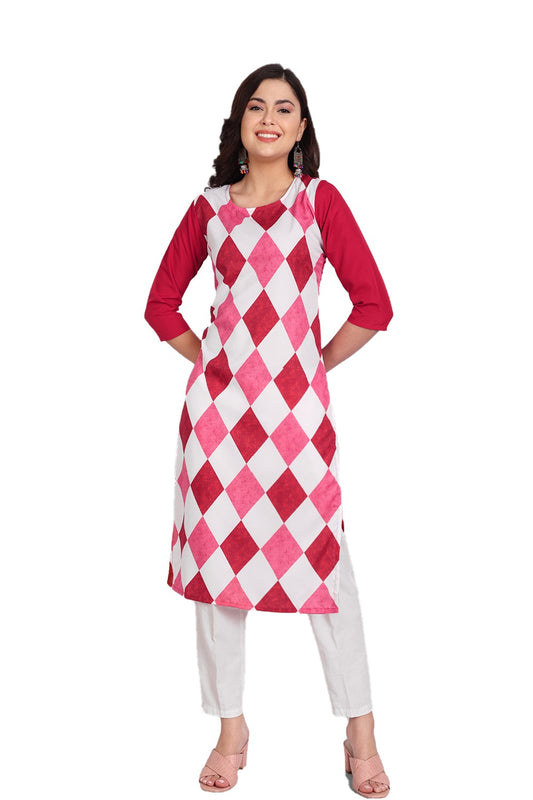 Women's Pink Colour Printed Crepe Straight Kurti