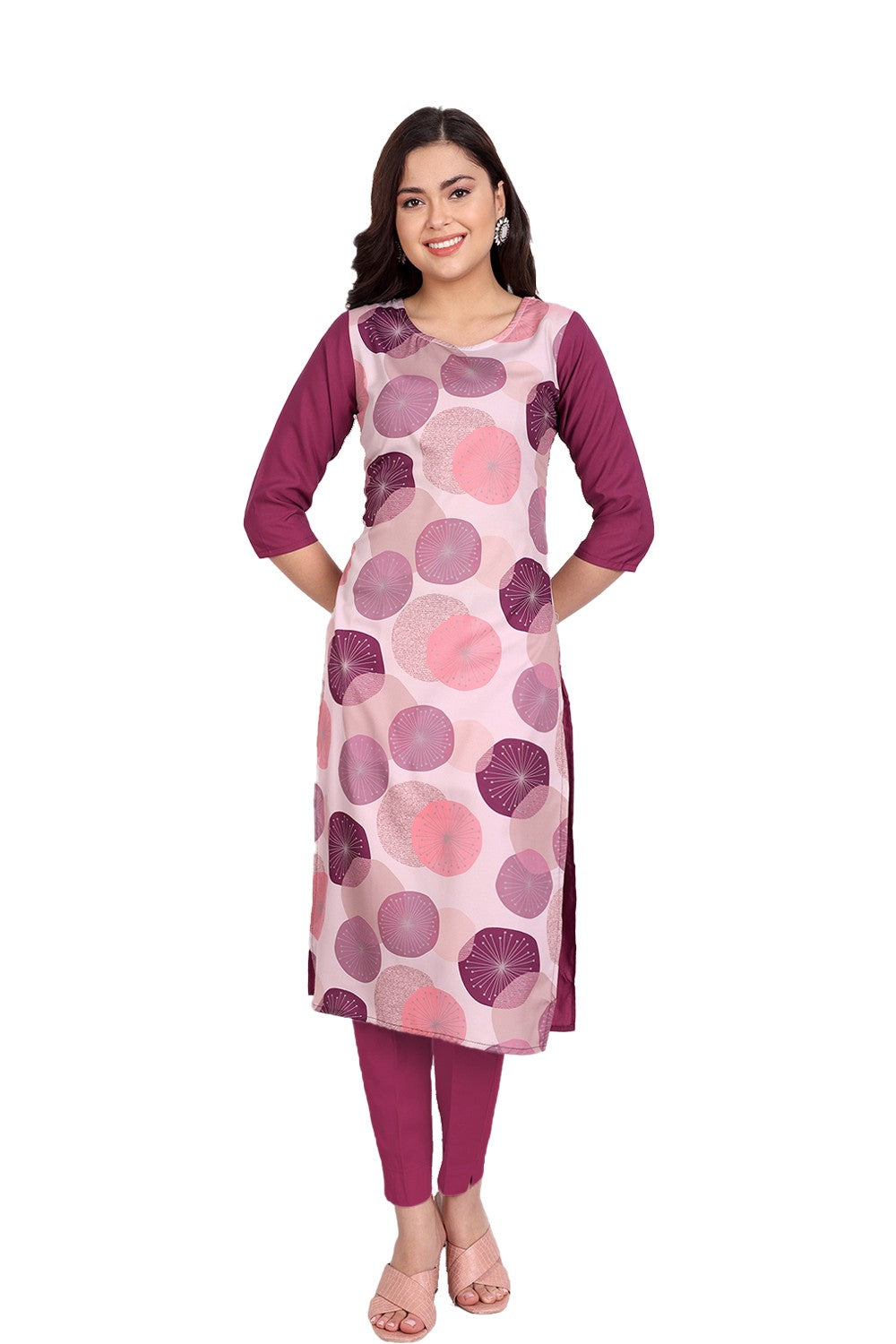 Women's Purple Colour Printed Crepe Straight Kurti